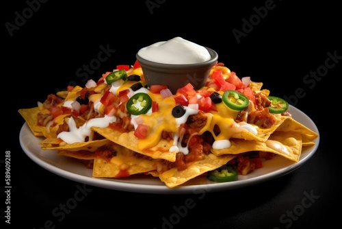 Food photography of delicious-looking Nachos. Generative AI. photo