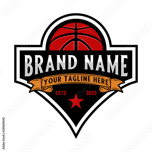 basketball logo design. emblem shape with basketball icon, perfect for basketball team or club