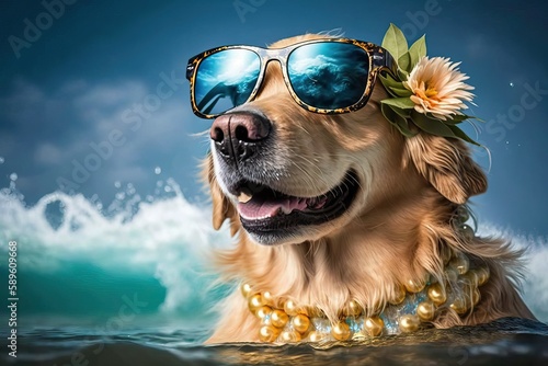 Golden Retriever Enjoying Surfing Adventure (AI generated) © thesweetsheep