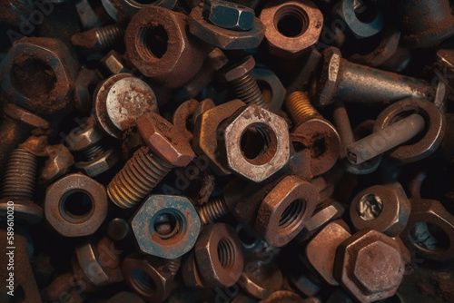 Old rusty bolts and nuts, Created using generative AI tools.
