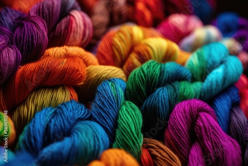 Twisted threads yarn for knitting. Generative AI.