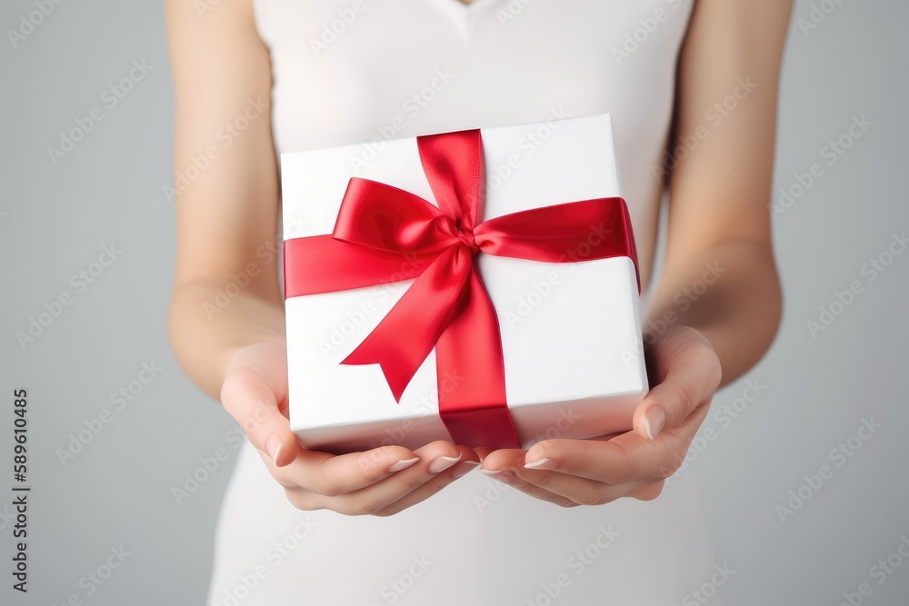 Woman holding a gift. Generative AI. Woman holding a gift. Generative AI.