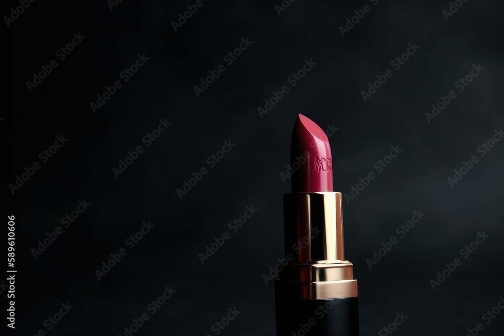 Red lipstick on black background. Generative AI. Red lipstick on black background. Generative AI.