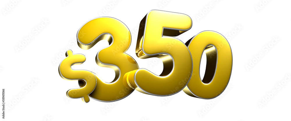 350 dollar figure gold 3D illustration. Advertising signs. Product design. Product sales. 350 dollar figure gold 3D illustration. Advertising signs. Product design. Product sales.