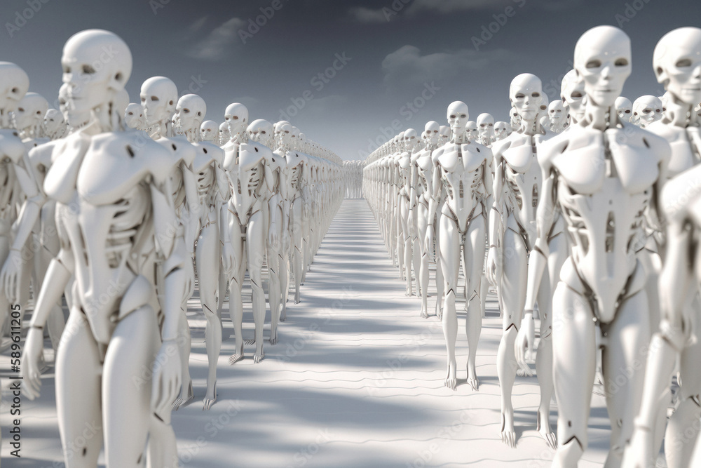 Obraz premium 3D Rendering of White Humanoids in Formation
