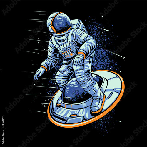 astronaut flying on a ufo illustration