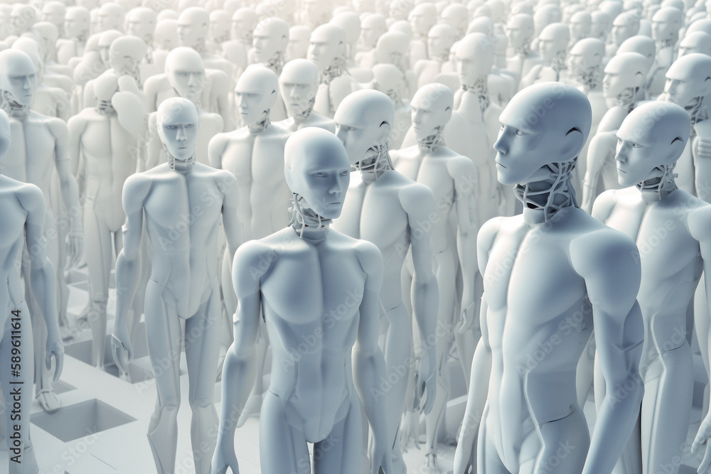 Obraz premium 3D Rendering of White Humanoids in Formation