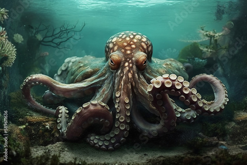 Under the sea, octopus, alien creatures.