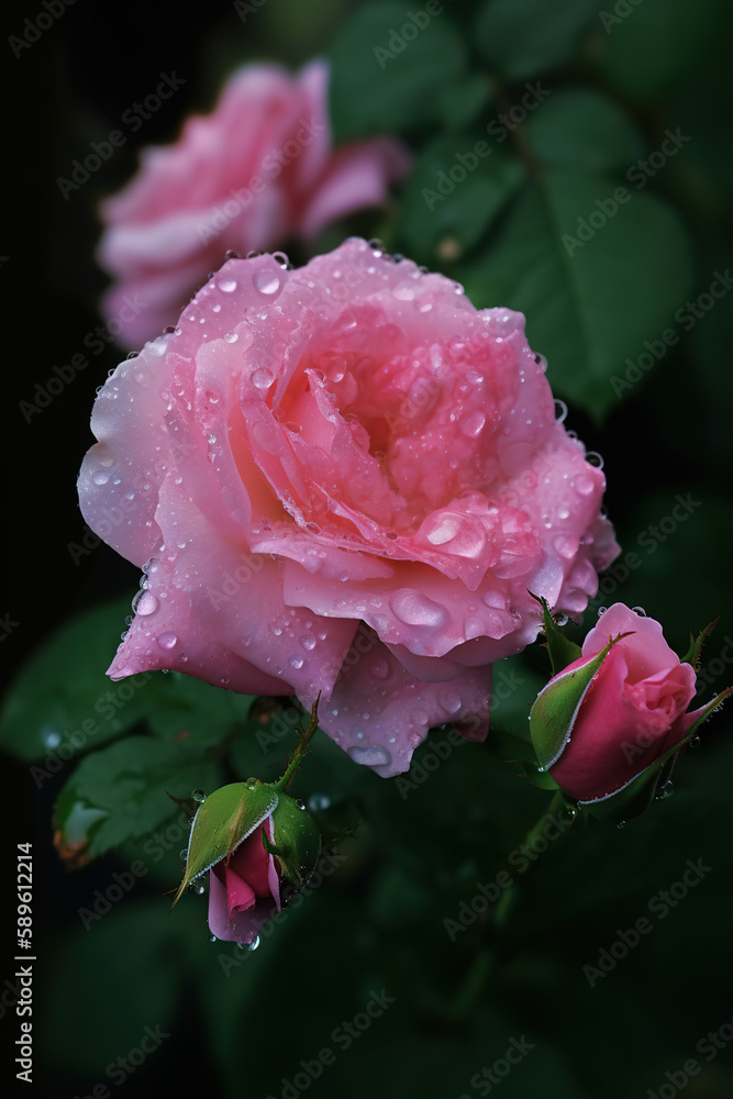 Fototapeta premium Pink roses in water drops