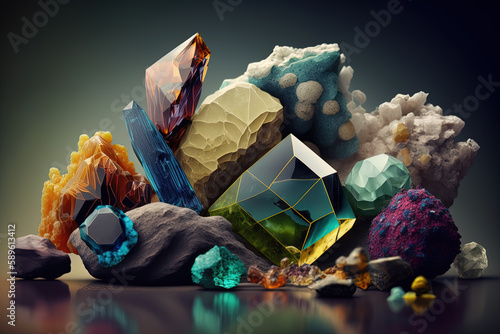 Geological Treasures. Different gems photo