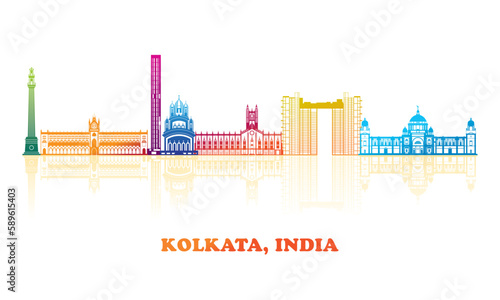 Colourfull Skyline panorama of city of Kolkata, India - vector illustration