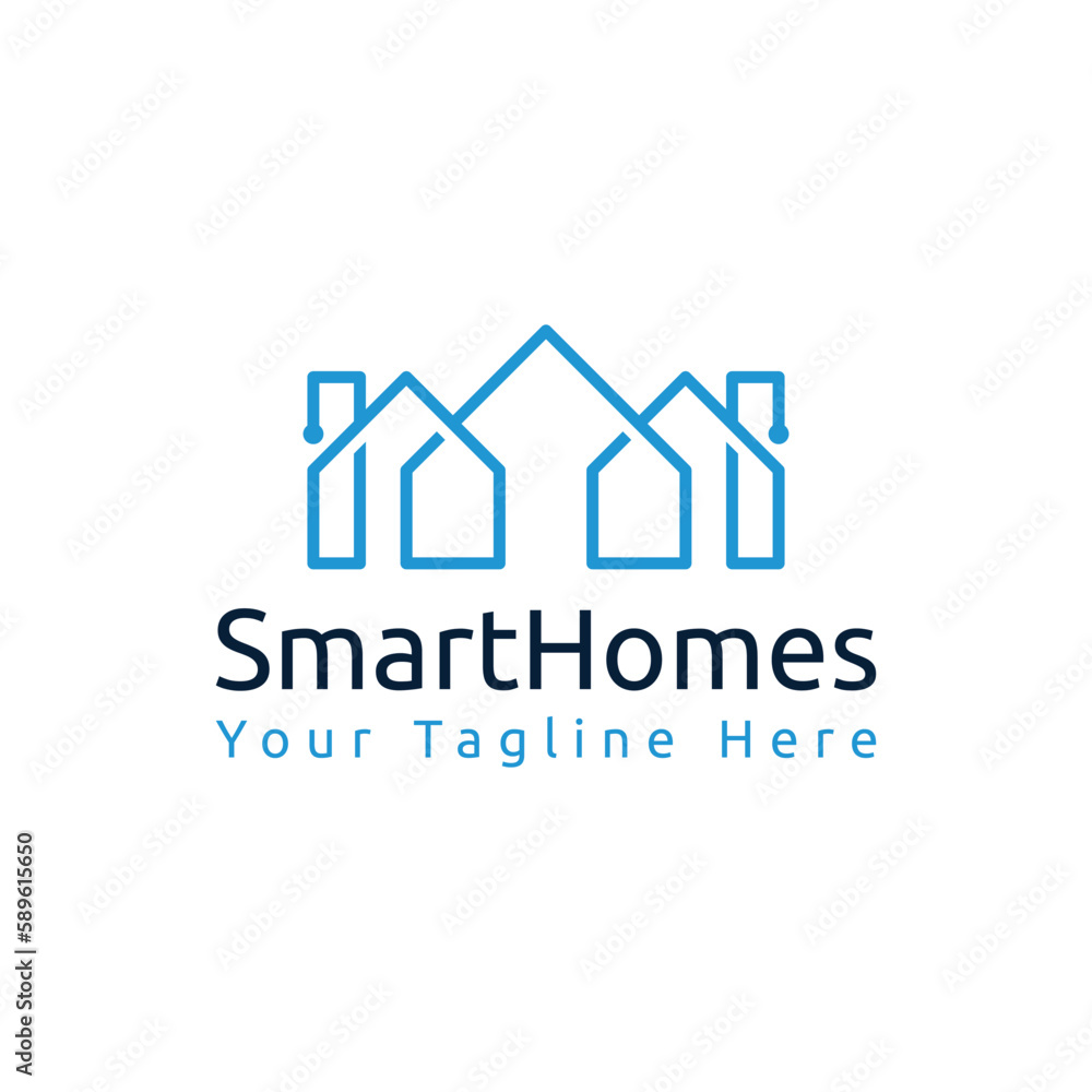 Smart Home. House, Building logo with modern Connect line art Technology design logo template Vector