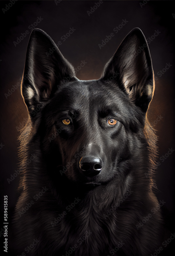 Black German Shepherd print. AI render.