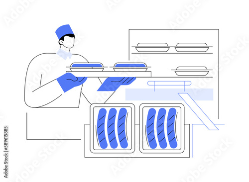 Meat products vacuum packaging abstract concept vector illustration.