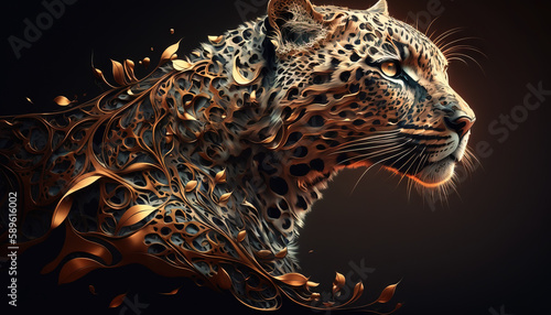 Fototapeta Naklejka Na Ścianę i Meble -  Leopard animal abstract wallpaper. Contrast background panthera in vivid colors generative ai