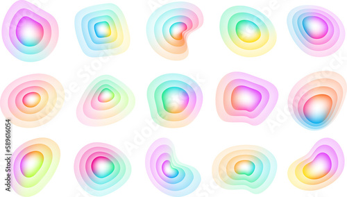 Set of gradient liquid color fluid shapes. Abstract blur free form, iridescent colors effect, isolated objects for design, banner, flyer, business card, poster, web