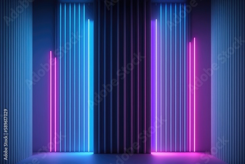 Neon interior with glowing lines. Abstract background