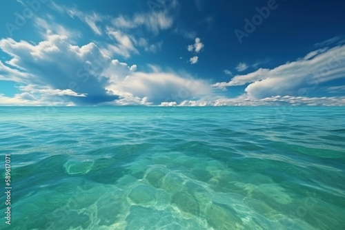 美しい南国の珊瑚礁の海背景-青空夏素材