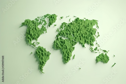 Eco world map made of green leaves, concept ecology. Generative AI