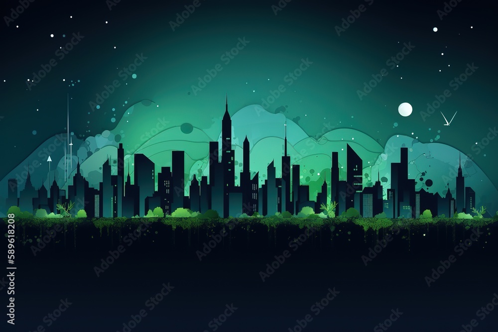 Fototapeta premium Ecology concept with green city on earth, World environment and sustainable development concept, vector illustration. Generative AI