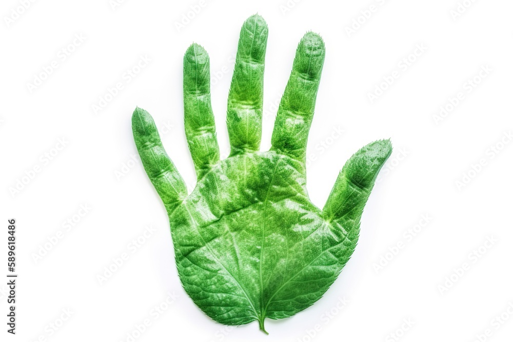 Environment Care, ESG Concept Hand print as Green leaf Texture Surface Earth Day and Ecology Sustainable Resources. Generative AI