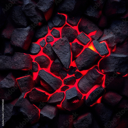 Hot burning coals. AI render.