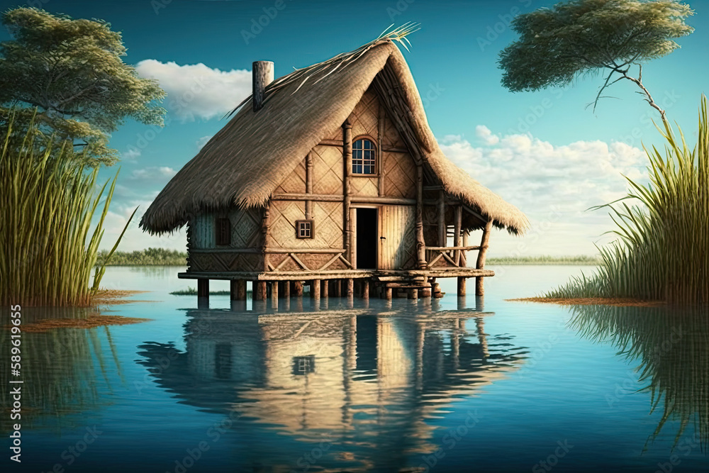 house on the lake, AI Generative house on the lake, AI Generative