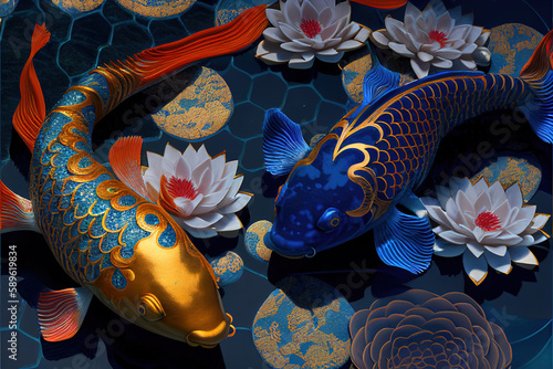 Chinese style two fish. AI generated. photo