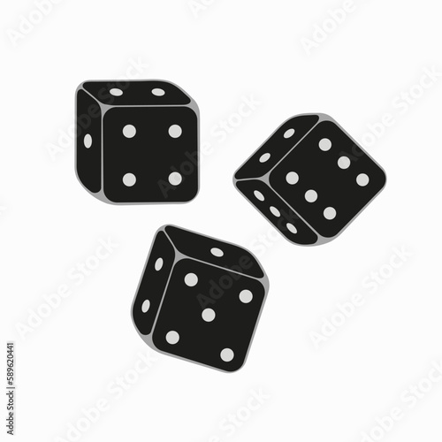 Black dice for casino gambling and other entertainment games. Vector design.