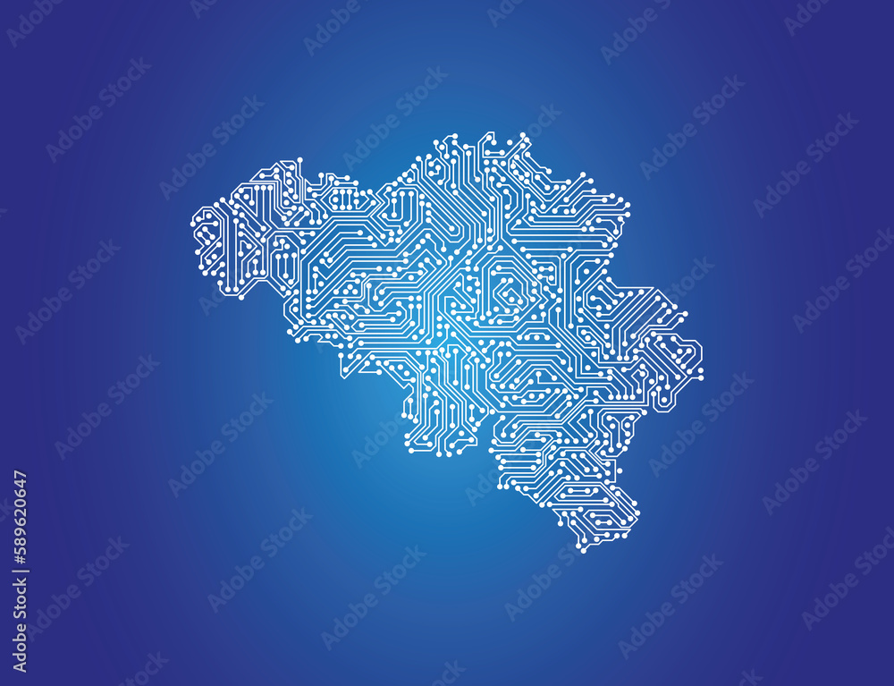 IT-Landkarte von Belgien auf blauem Hintergrund