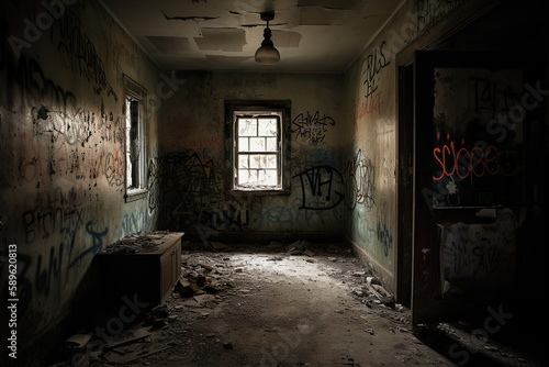 old abandoned house with graffiti
