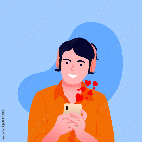 Vector woman using mobile phone flat iluustration