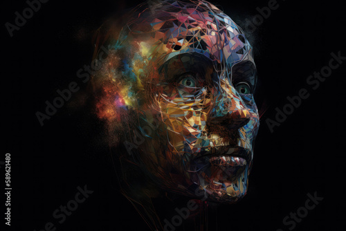 Surreal Digital Human Face on Black Background