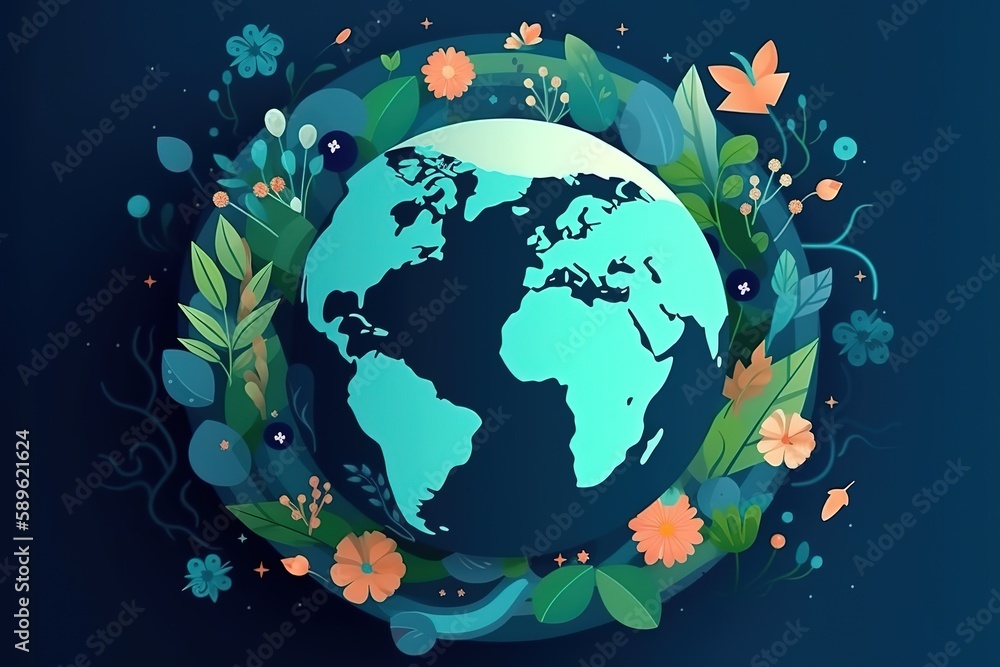 Happy Earth Day Banner/ Illustration of a happy earth day banner, for environment safety celebration. Generative AI