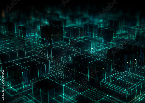 Cyber Cubo-Futuristic Data Stacks in the Dark (AI Generated)  photo