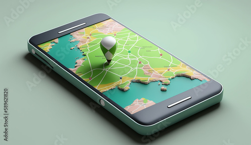 Wallpaper Mural Smartphone with map, 3D Map pins, GPS, navigator pin checking points, 3D World Map icon, technology and application mobile smart phone with mobile, delivery tracking, transportation, generate by AI Torontodigital.ca