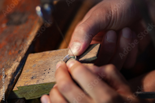 Sawing Silver Ring on Bench Pin