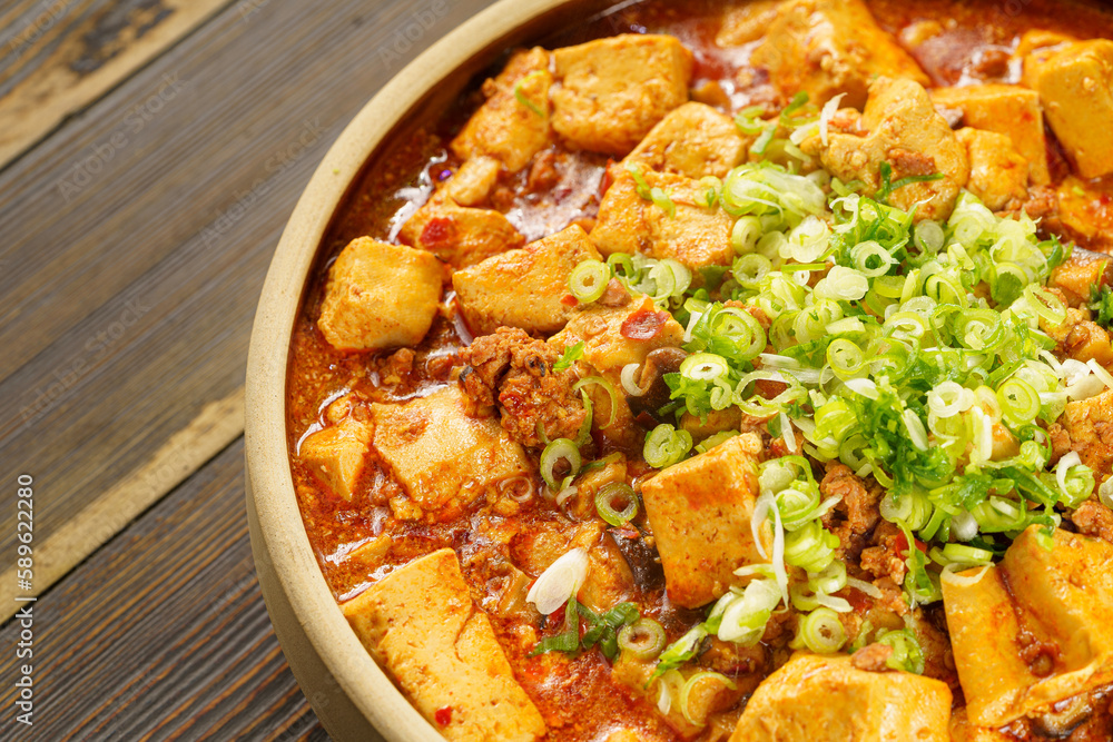 The cooking process of special Chinese food roasted tofu with mushroom meat sauce The cooking process of special Chinese food roasted tofu with mushroom meat sauce