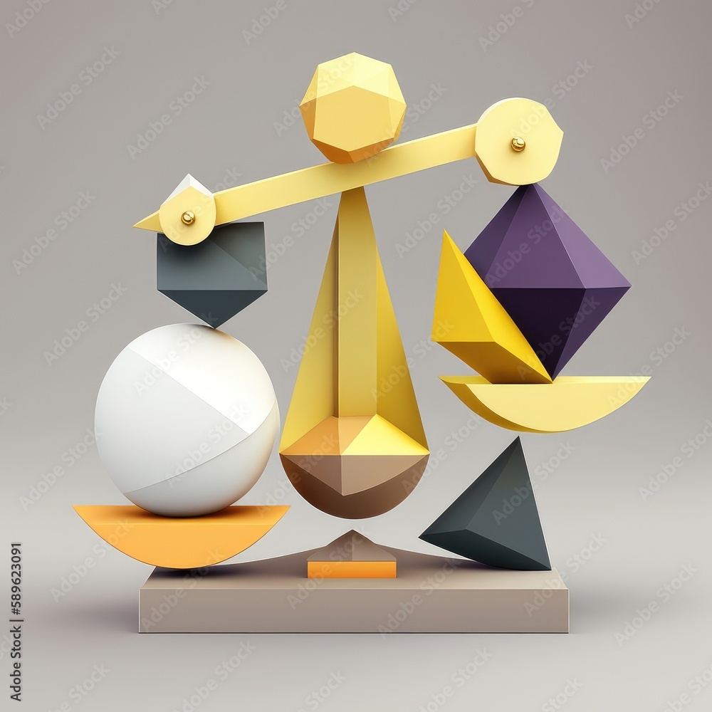 Balance concept. Illustration of colored geometric shapes in 3d style