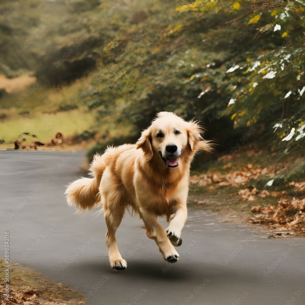 portrait of happy golden retriever playing running 
