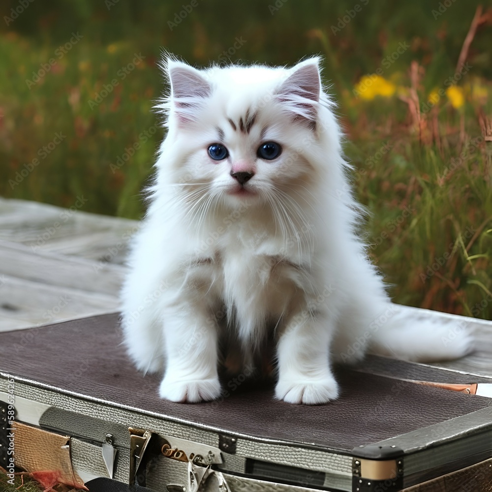 portrait of cute white ragdoll kitten