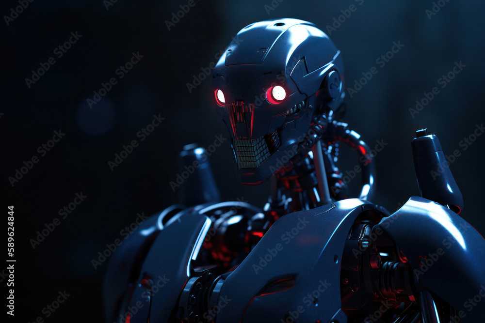 Ominous Robot on Stark Blue Background Ominous Robot on Stark Blue Background