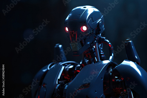 Ominous Robot on Stark Blue Background