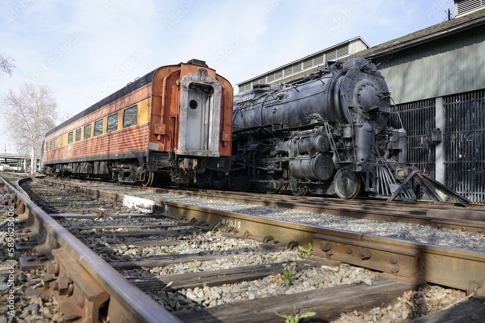 Naklejka premium Old Trains on Railroad