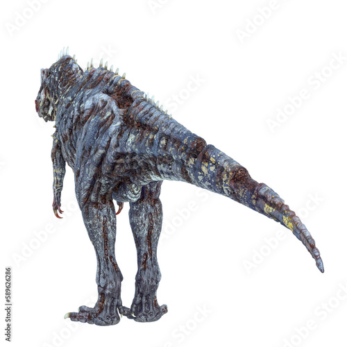 giganotosaurus is a zombie in stand up pose rear view