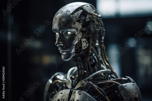 Surreal Image of Humanoid Robot Powered by AI