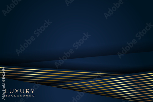 Abstract luxury golden lines diagonal overlapping on blue background
