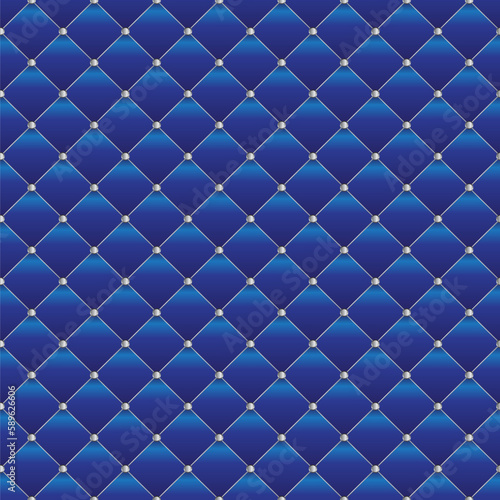 light blue diamond shape upholstery Luxury Background with Golden Buttons