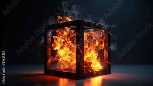 Realistic 3d render of a cube in fire - AI Generated