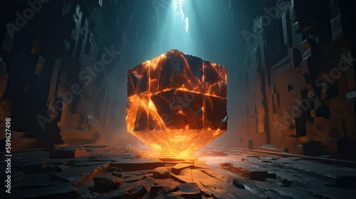 Realistic 3d render of a cube in fire - AI Generated